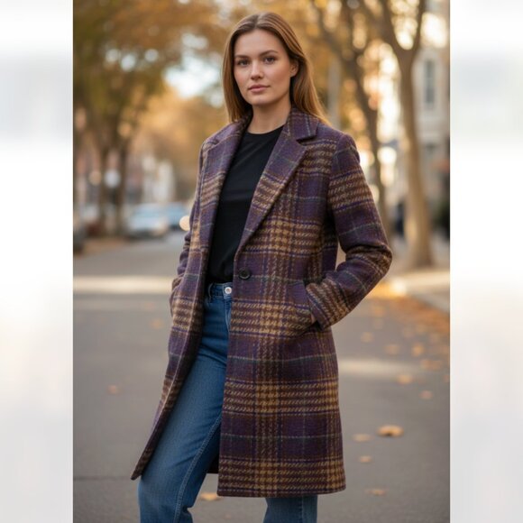 Kensie Jackets & Blazers - NWT  Kensie Women's Long Plaid Houndstooth Coat with Patch Pockets Woolblend